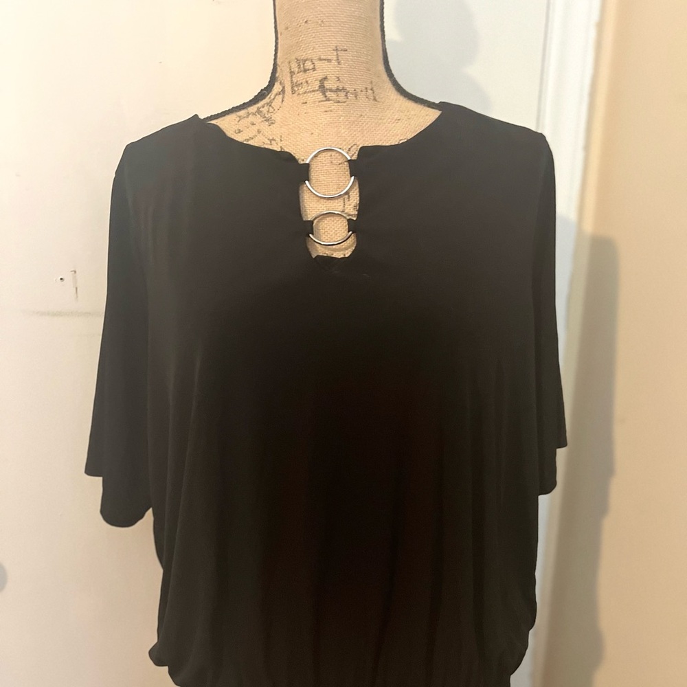 Michael Kors - Black Flutter Sleeve Blouse with Gold Accent